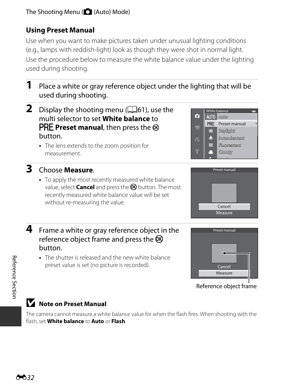 Using preset manual, E32), E 32 | Button, Choose measure | Nikon S9400 - S9500 User Manual | Page 152 / 252
