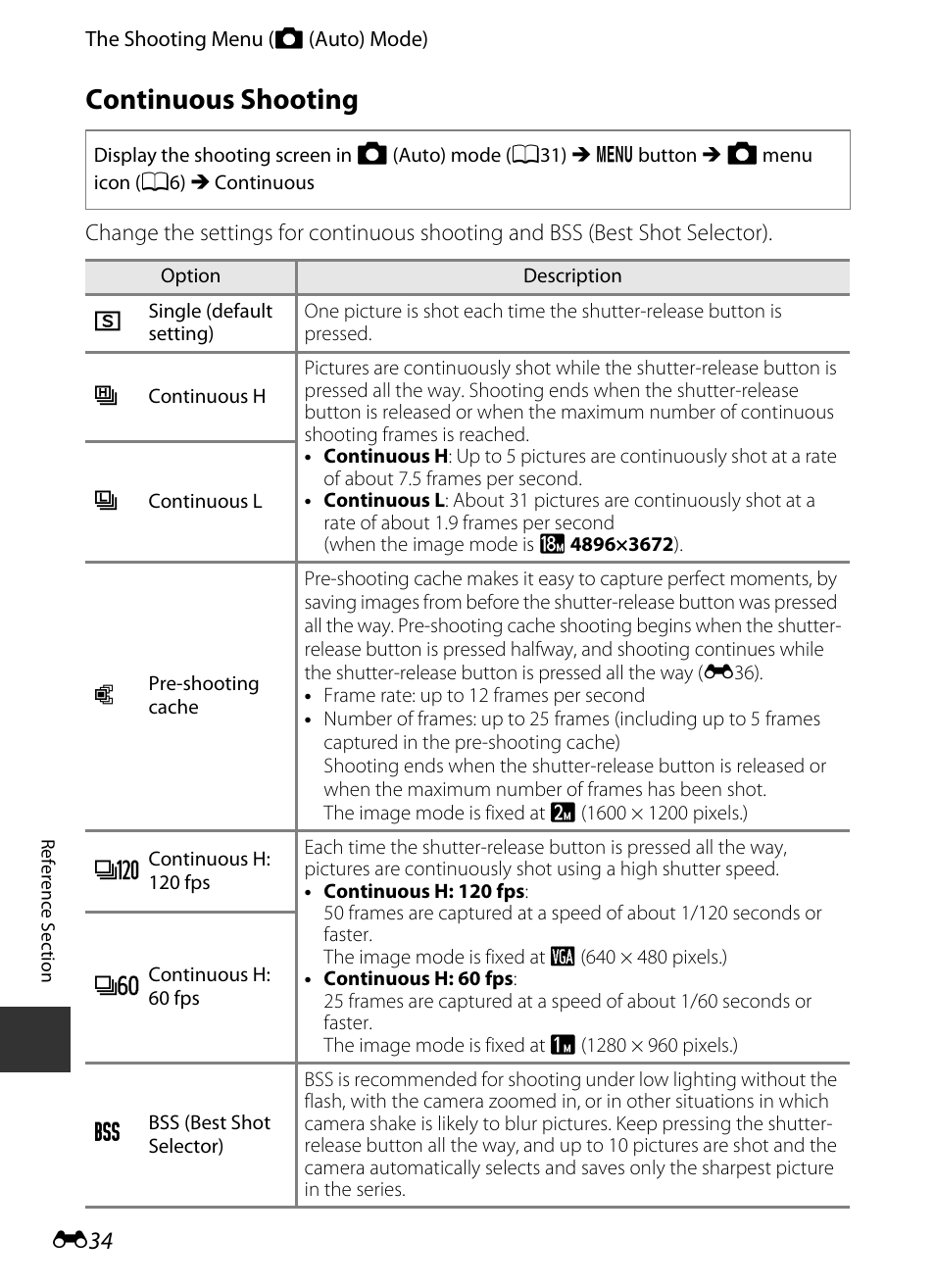 Continuous shooting, E34) in, E 34 | Nikon S9400 - S9500 User Manual | Page 154 / 252