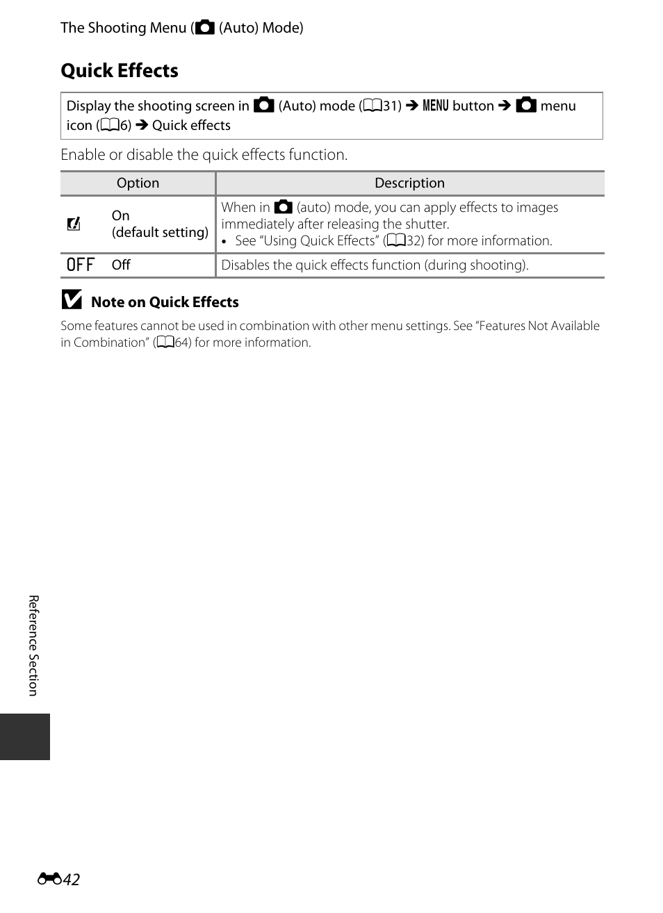 Quick effects, E 42 | Nikon S9400 - S9500 User Manual | Page 162 / 252