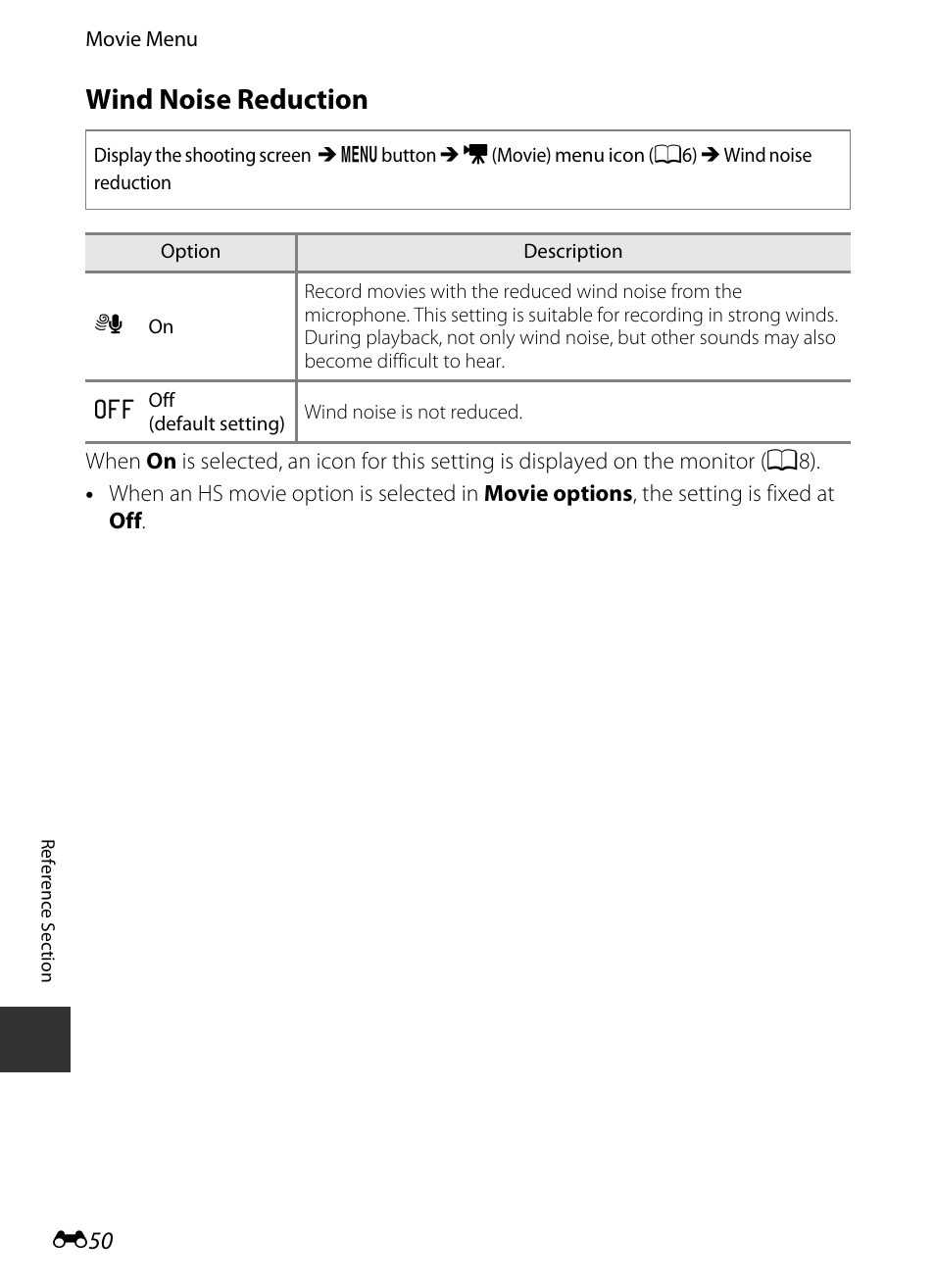 Wind noise reduction, E 50 | Nikon S9400 - S9500 User Manual | Page 170 / 252