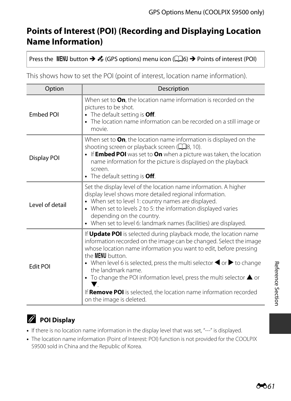 E 61 | Nikon S9400 - S9500 User Manual | Page 181 / 252
