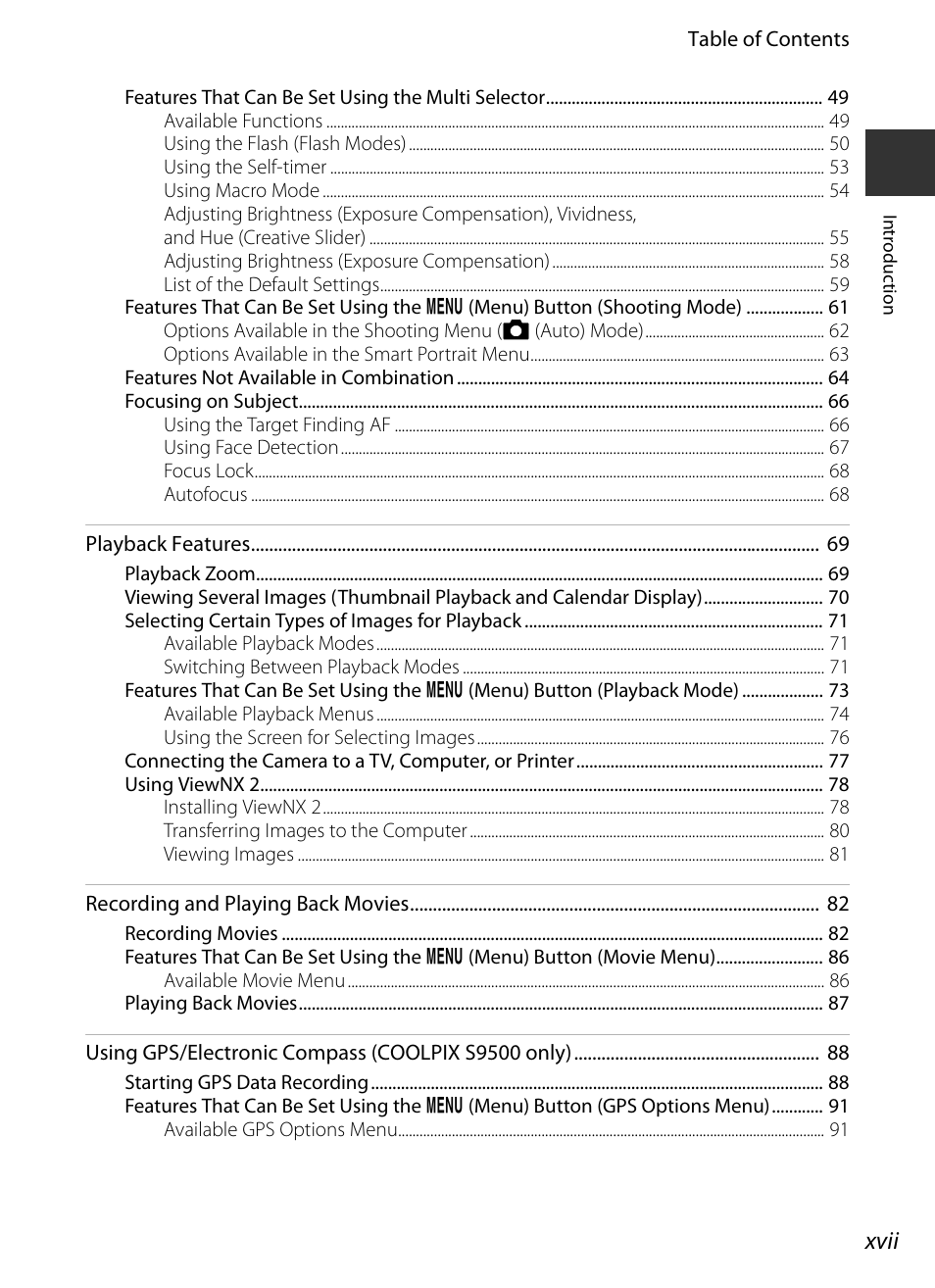 Xvii | Nikon S9400 - S9500 User Manual | Page 19 / 252