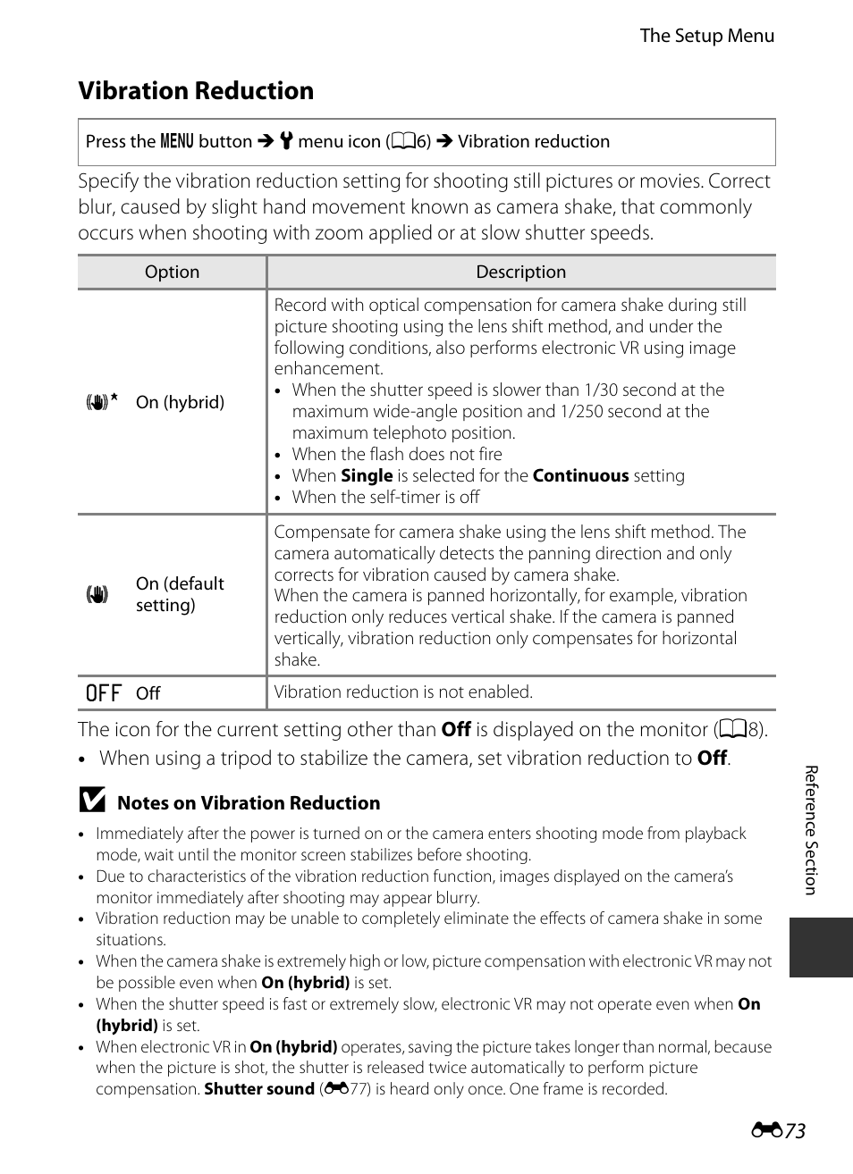 Vibration reduction, E 73 | Nikon S9400 - S9500 User Manual | Page 193 / 252