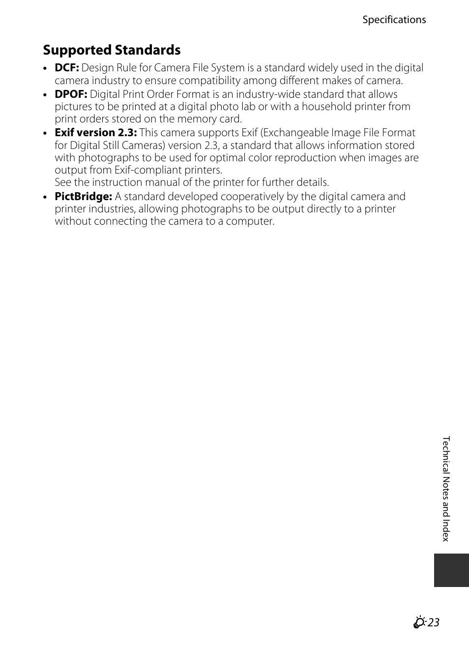 Supported standards, Tible, F23) printers can co | F23), F23) printer | Nikon S9400 - S9500 User Manual | Page 243 / 252