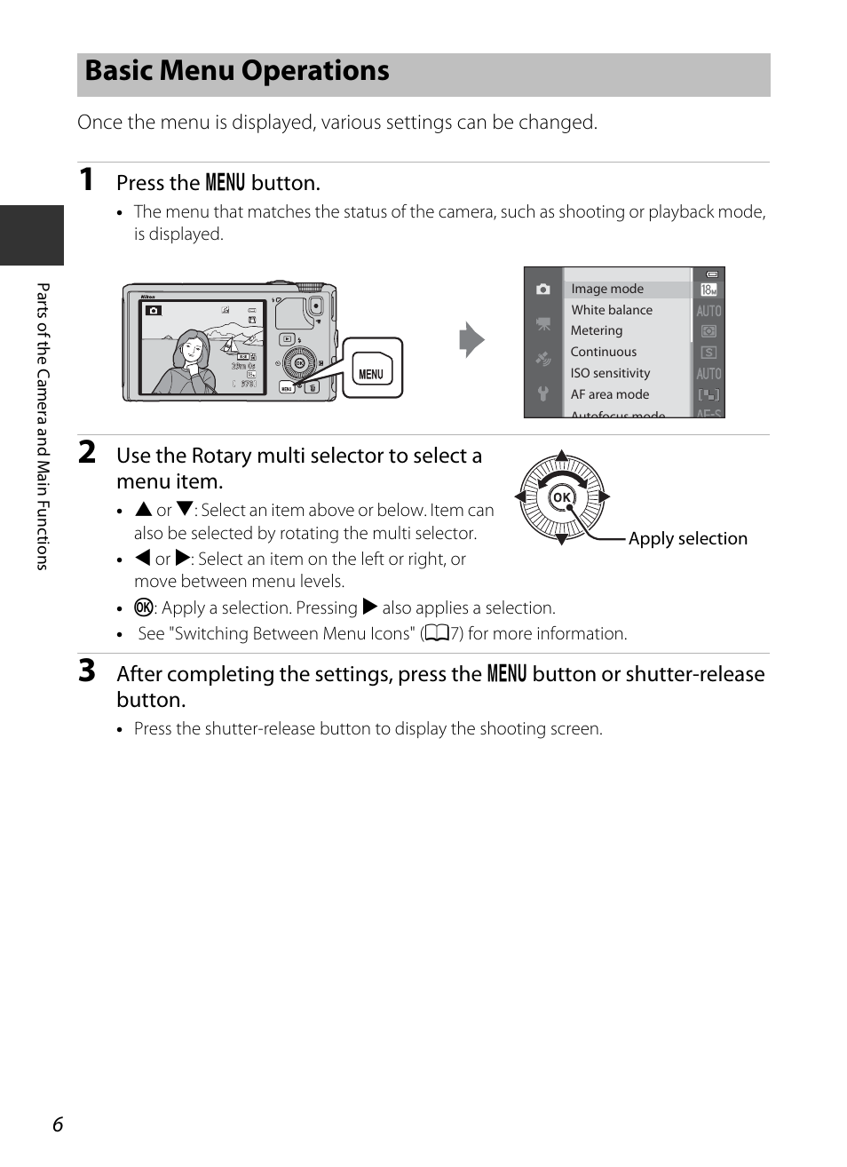 Basic menu operations, Press the d button | Nikon S9400 - S9500 User Manual | Page 28 / 252