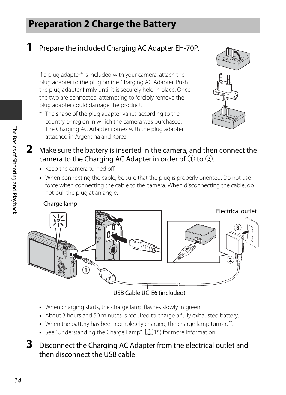 Preparation 2 charge the battery | Nikon S9400 - S9500 User Manual | Page 36 / 252