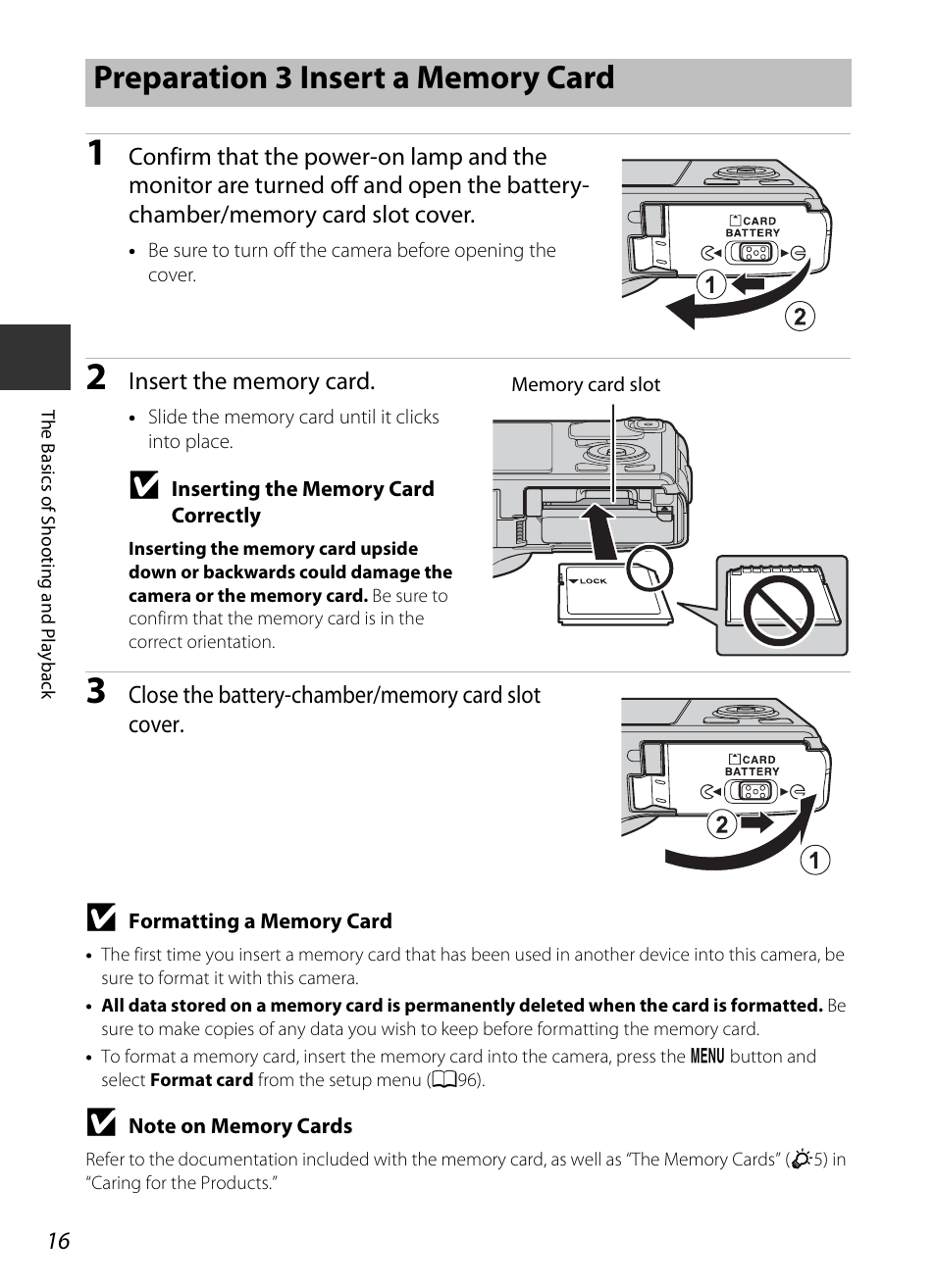 Preparation 3 insert a memory card | Nikon S9400 - S9500 User Manual | Page 38 / 252