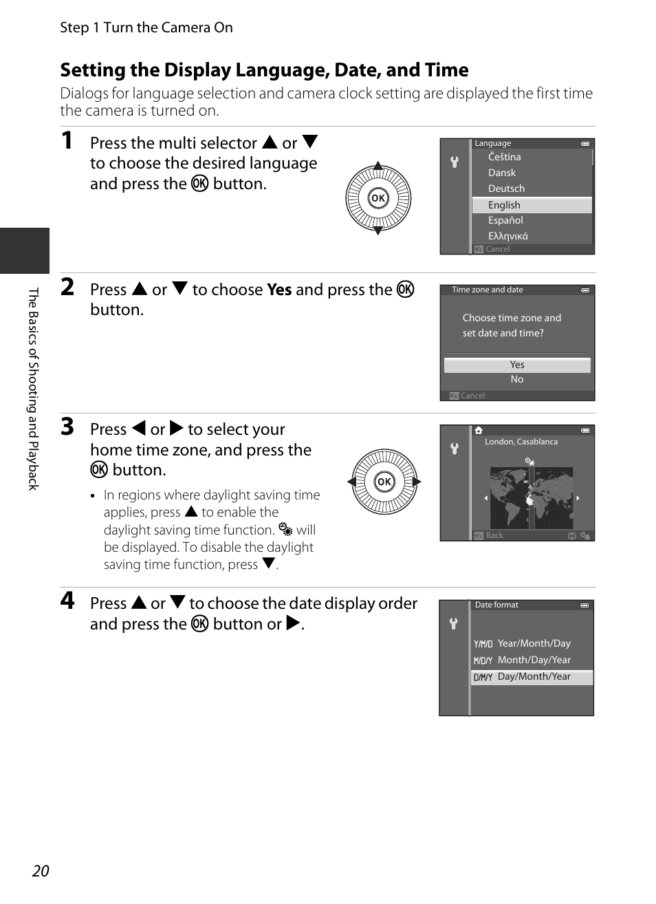 Setting the display language, date, and time, Press h or i to choose yes and press the k button | Nikon S9400 - S9500 User Manual | Page 42 / 252