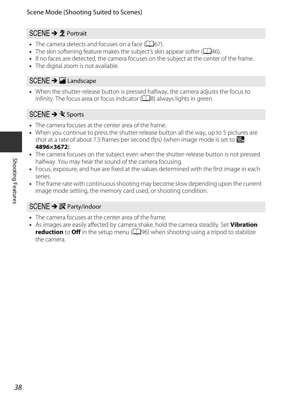 A38), Sports (a38), Rty/indoor (a38) | Nikon S9400 - S9500 User Manual | Page 60 / 252