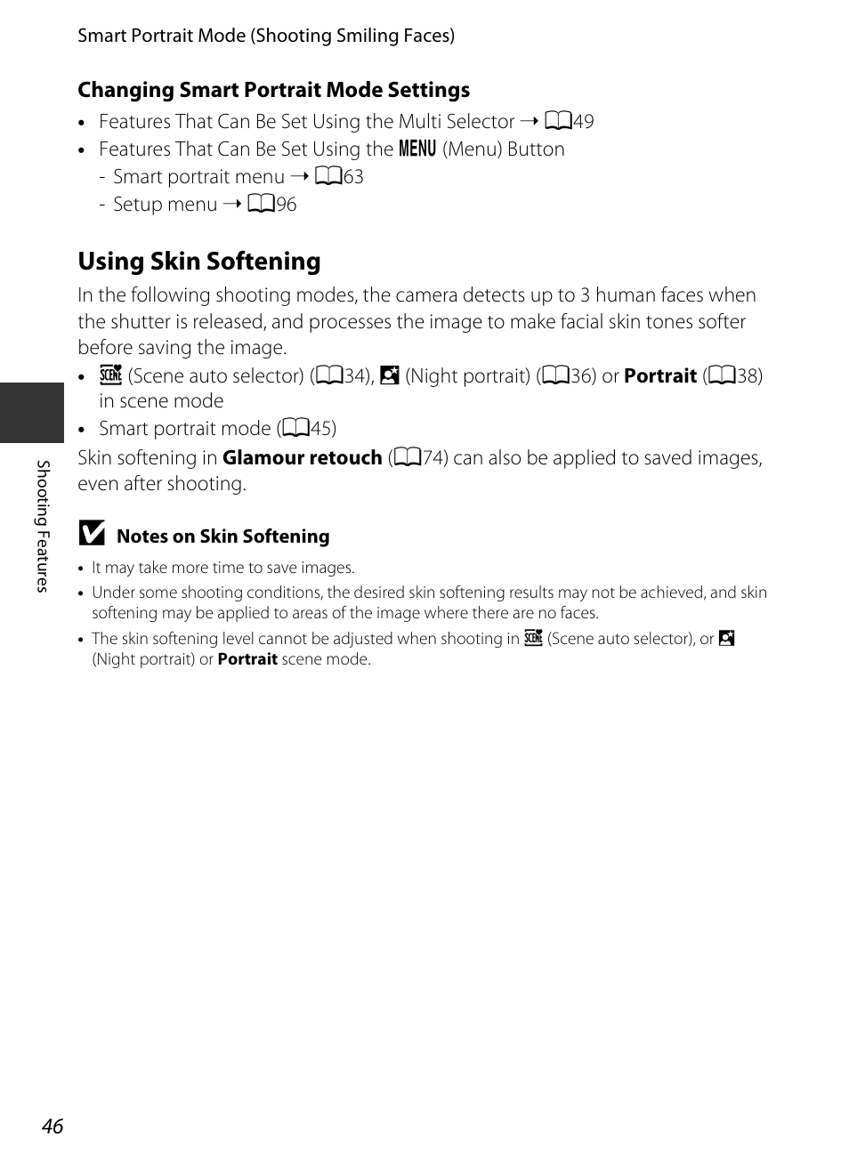 Using skin softening, A46) | Nikon S9400 - S9500 User Manual | Page 68 / 252