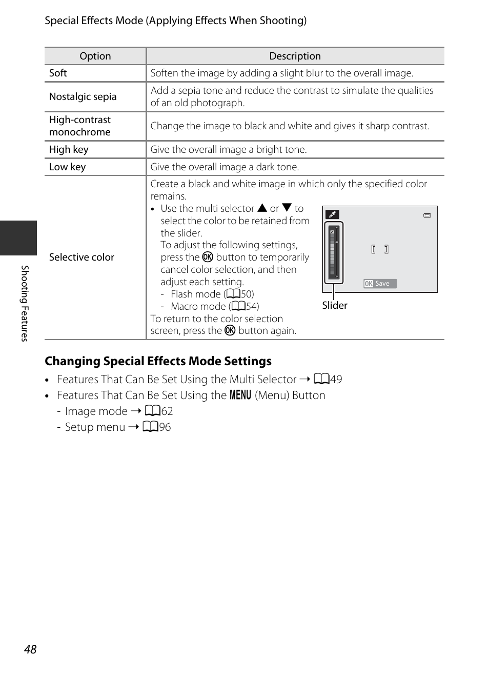 Changing special effects mode settings | Nikon S9400 - S9500 User Manual | Page 70 / 252