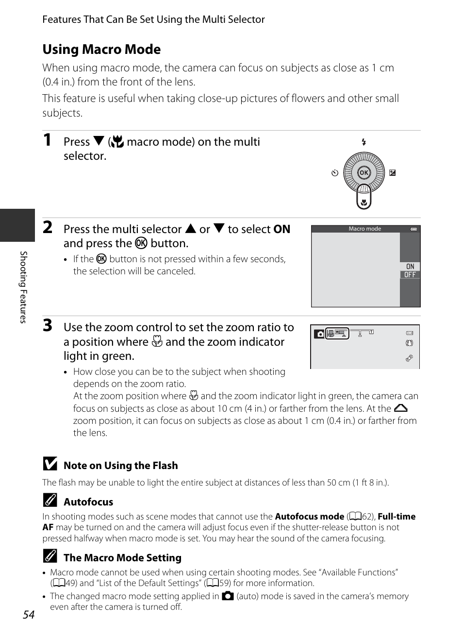 Using macro mode, A54) | Nikon S9400 - S9500 User Manual | Page 76 / 252