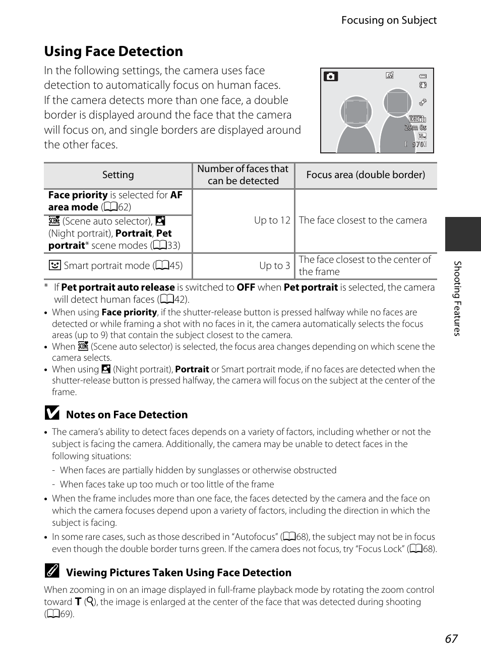 Using face detection, A67) or, A67) | Nikon S9400 - S9500 User Manual | Page 89 / 252