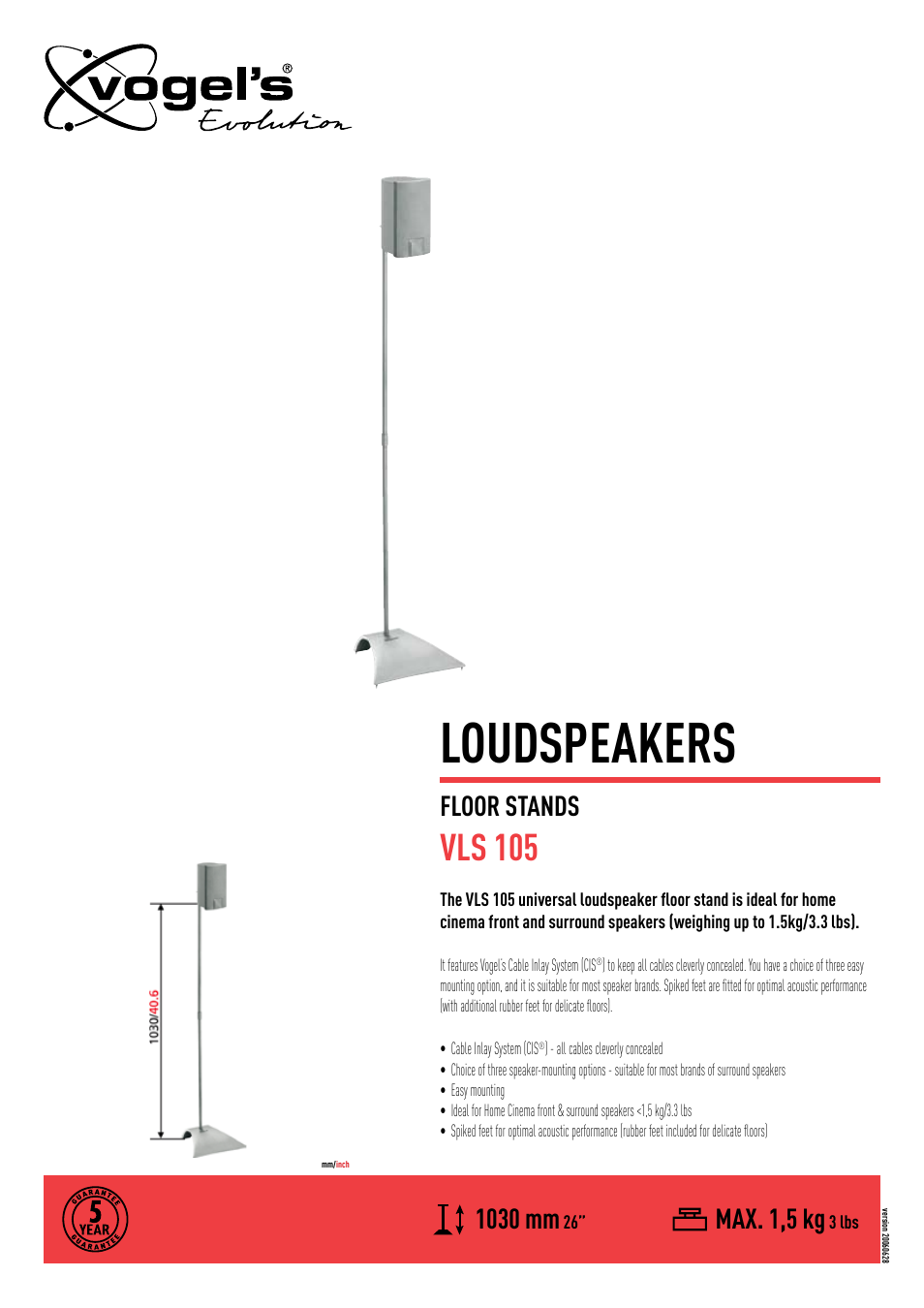 Vogels VLS 105 User Manual | 1 page