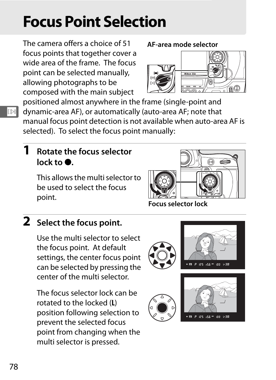 Focus point selection | Nikon D3X User Manual | Page 104 / 476