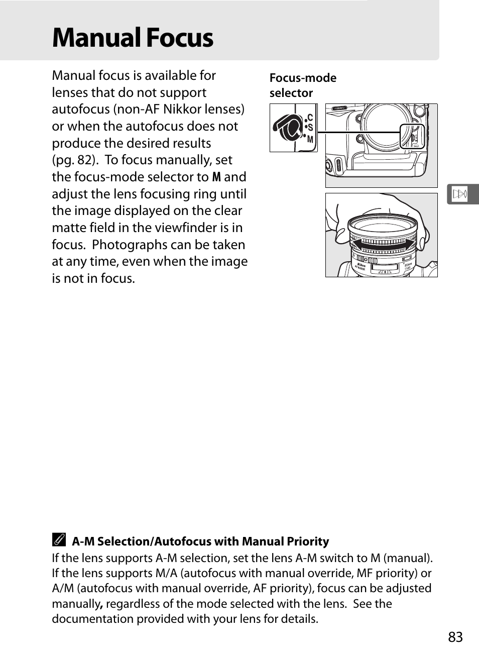 Manual focus | Nikon D3X User Manual | Page 109 / 476