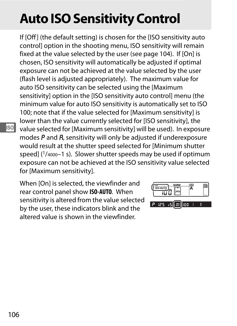 Auto iso sensitivity control | Nikon D3X User Manual | Page 132 / 476