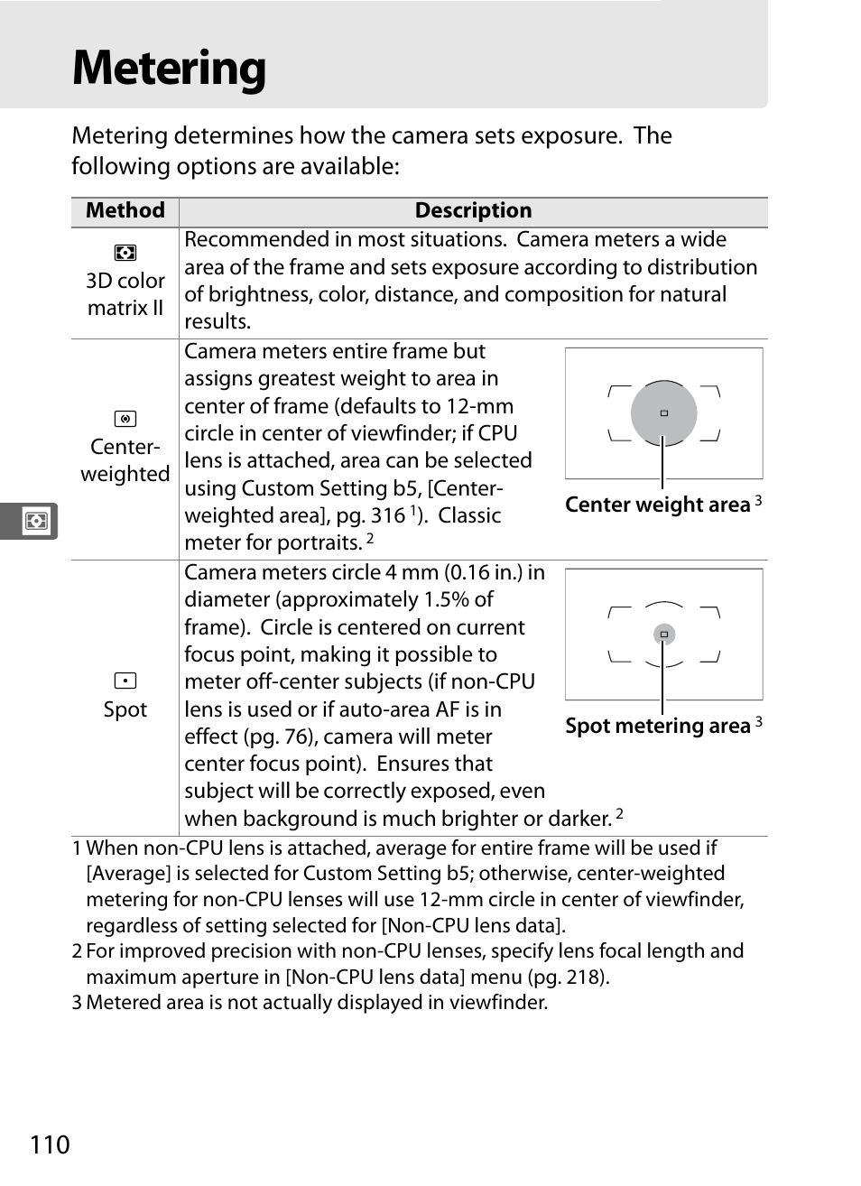 Metering | Nikon D3X User Manual | Page 136 / 476