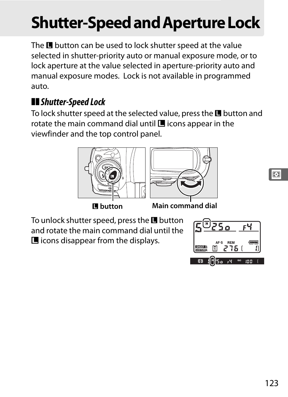 Shutter-speed and aperture lock, Shutter-speed lock | Nikon D3X User Manual | Page 149 / 476