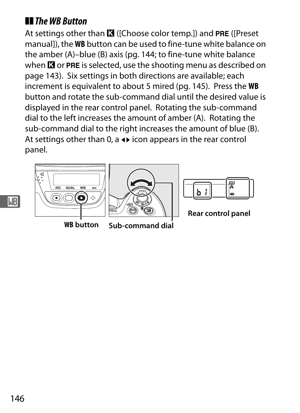 The wb button | Nikon D3X User Manual | Page 172 / 476