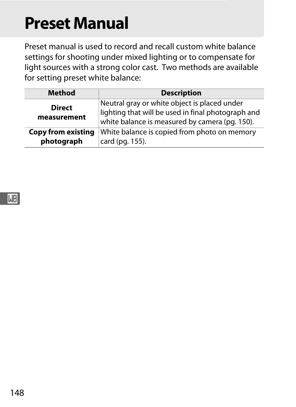 Preset manual | Nikon D3X User Manual | Page 174 / 476