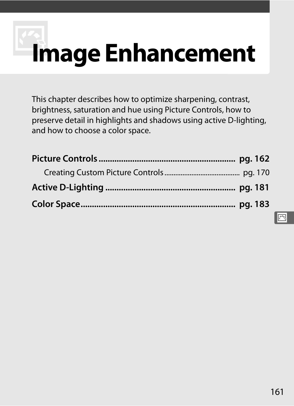 Image enhancement | Nikon D3X User Manual | Page 187 / 476