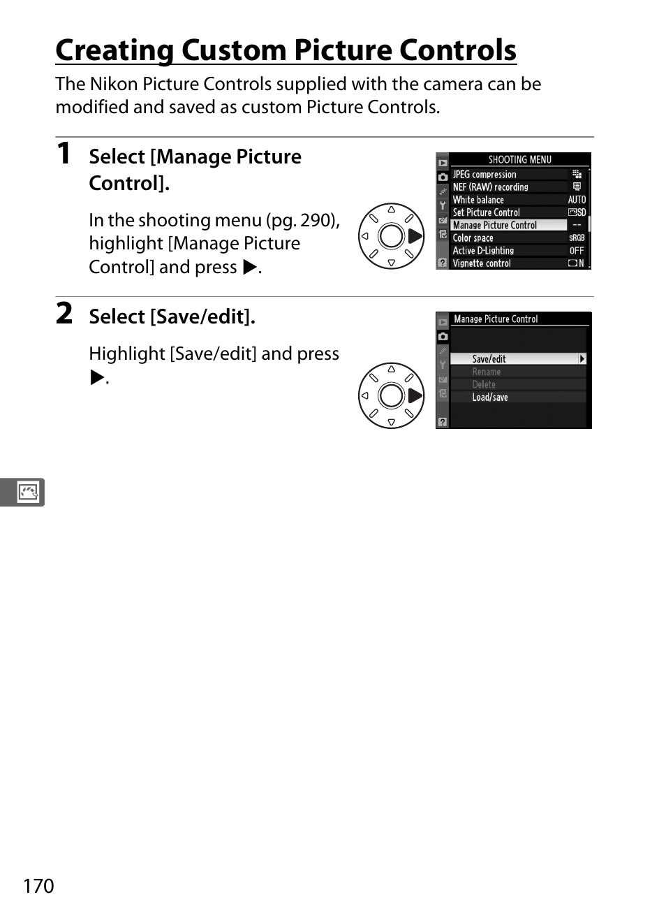 Creating custom picture controls | Nikon D3X User Manual | Page 196 / 476