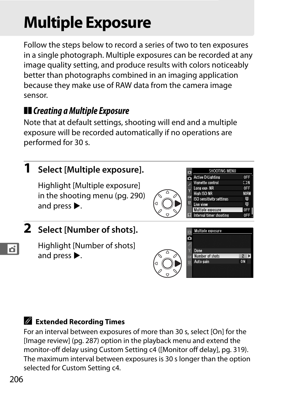 Multiple exposure | Nikon D3X User Manual | Page 232 / 476