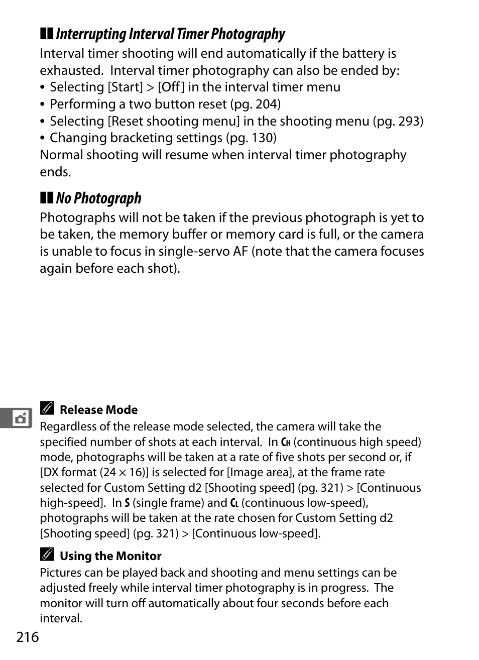 Interrupting interval timer photography, No photograph | Nikon D3X User Manual | Page 242 / 476