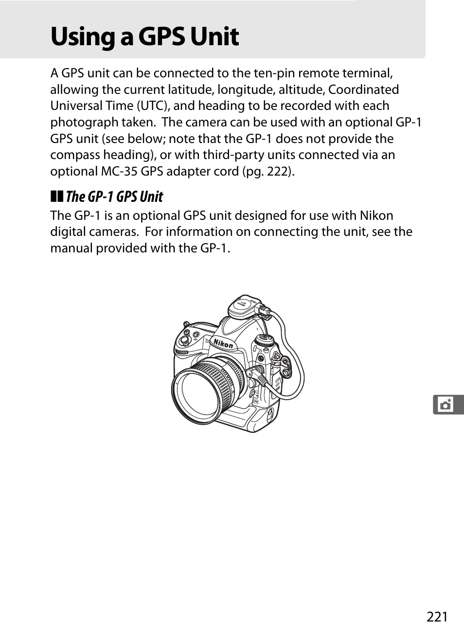 Using a gps unit | Nikon D3X User Manual | Page 247 / 476