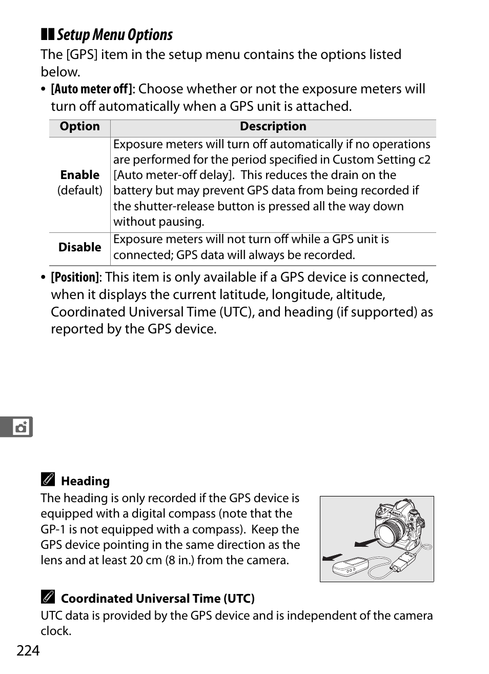 Setup menu options | Nikon D3X User Manual | Page 250 / 476