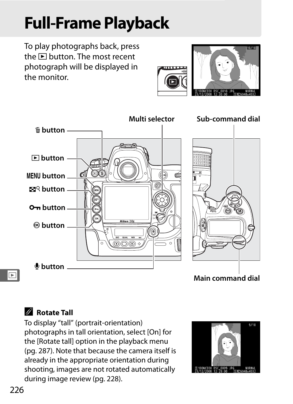 Full-frame playback | Nikon D3X User Manual | Page 252 / 476