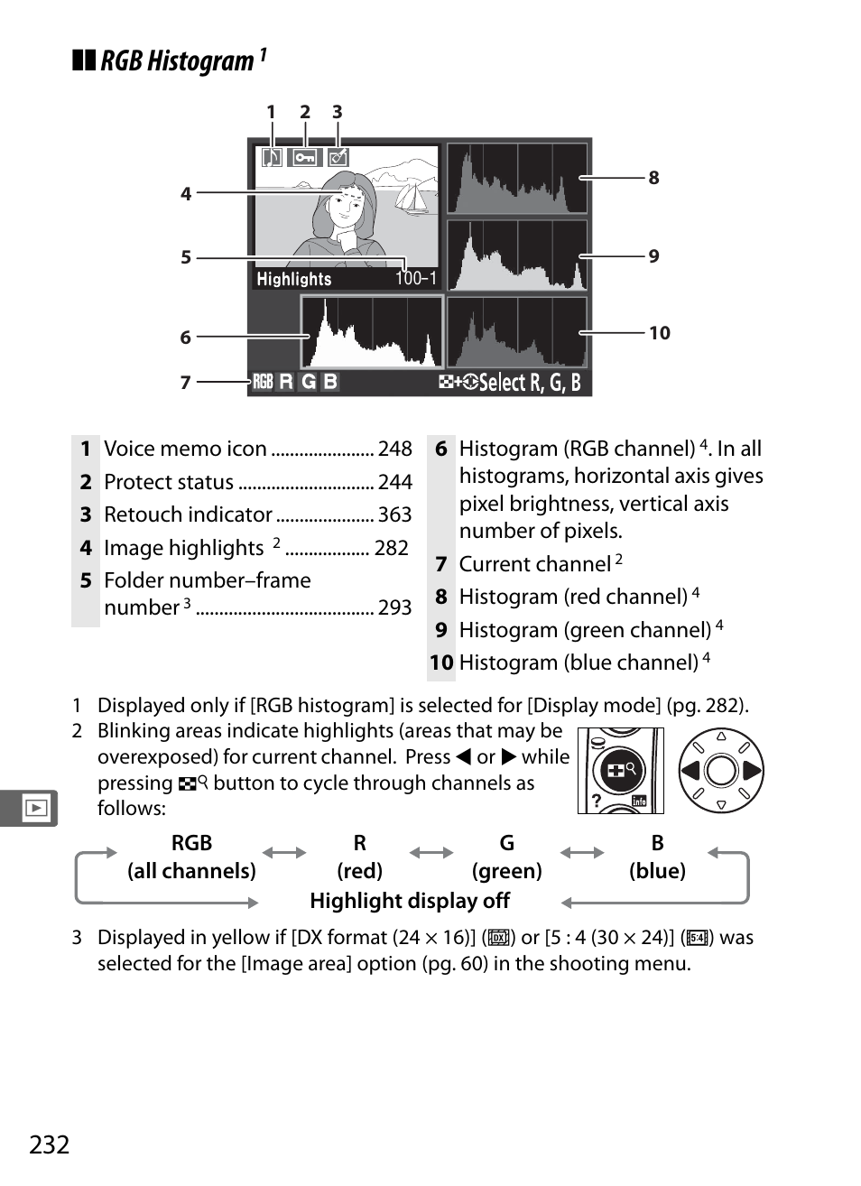 Rgb histogram | Nikon D3X User Manual | Page 258 / 476