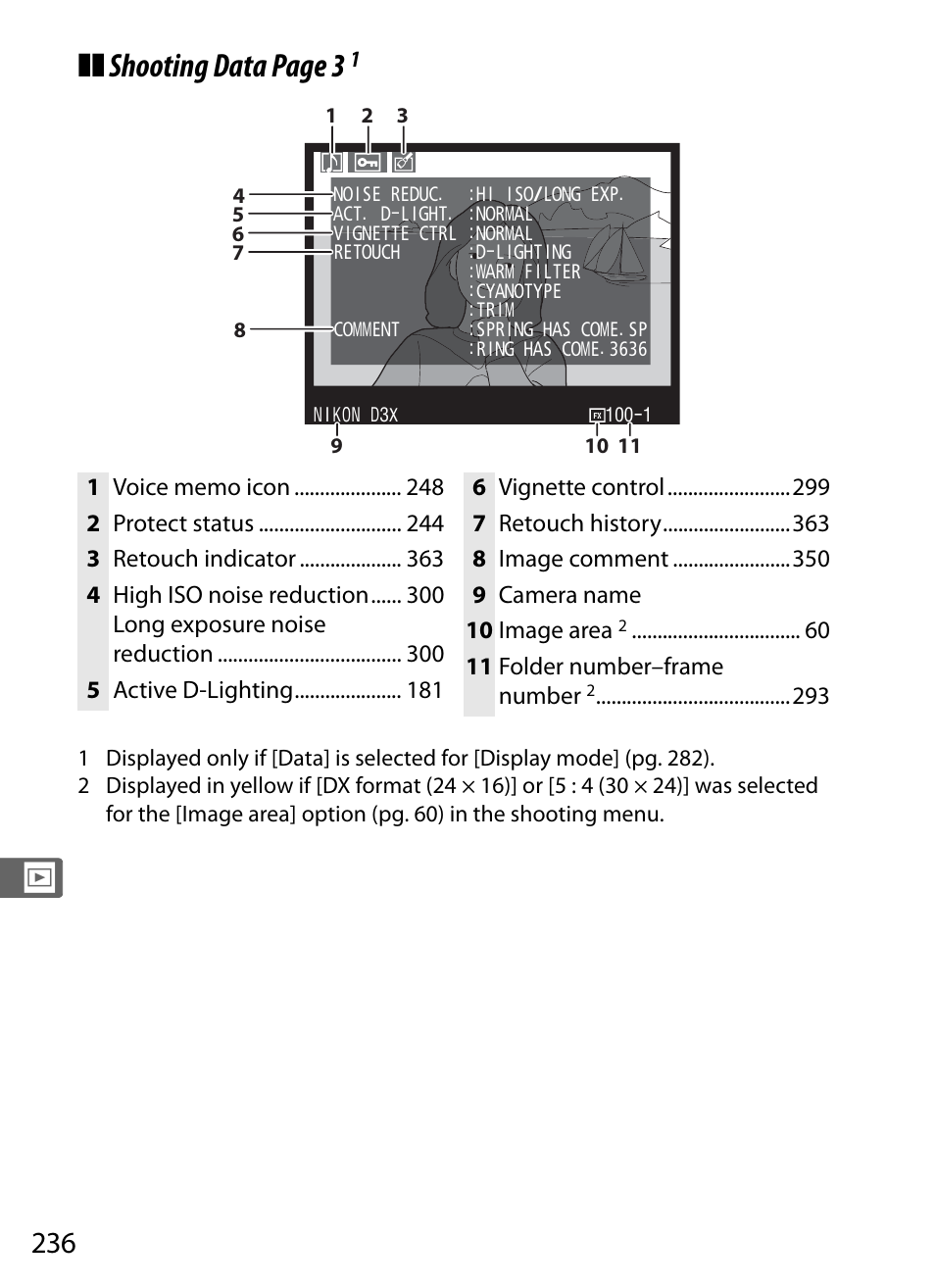 Shooting data page 3 | Nikon D3X User Manual | Page 262 / 476