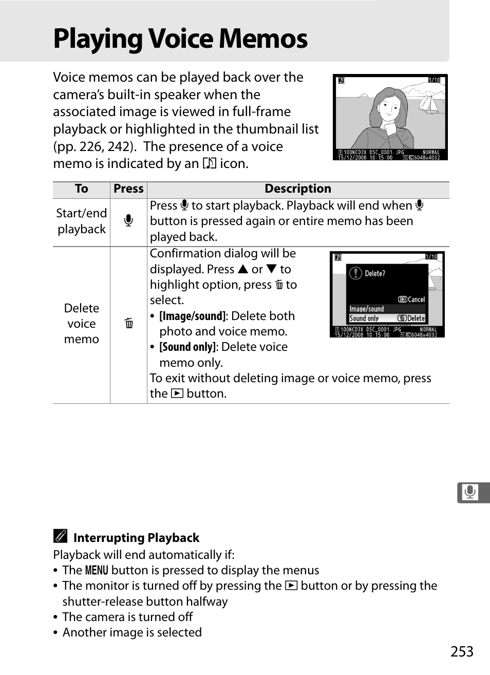 Playing voice memos | Nikon D3X User Manual | Page 279 / 476