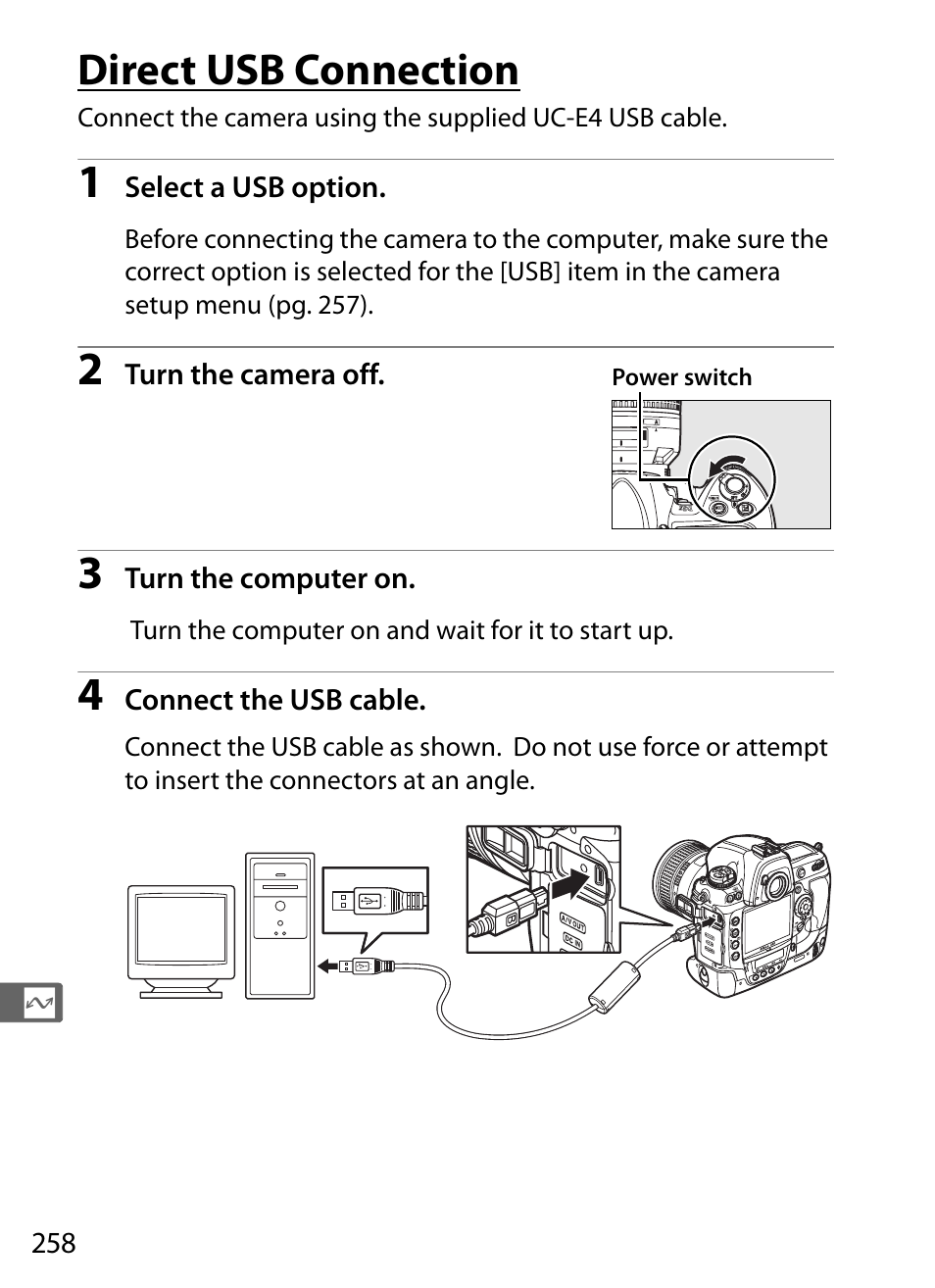 Direct usb connection | Nikon D3X User Manual | Page 284 / 476