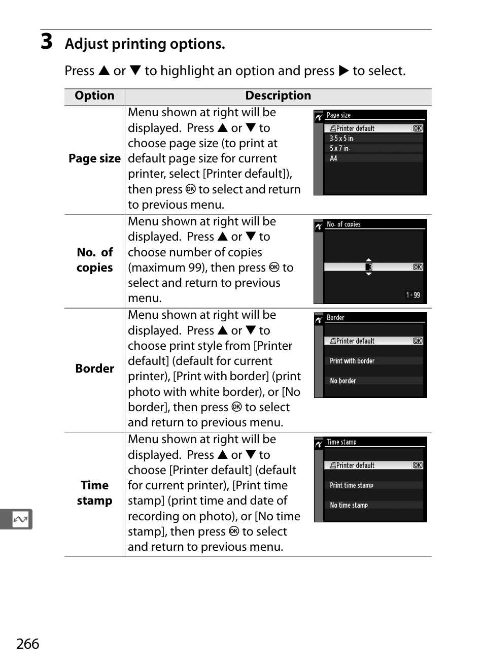 Adjust printing options | Nikon D3X User Manual | Page 292 / 476