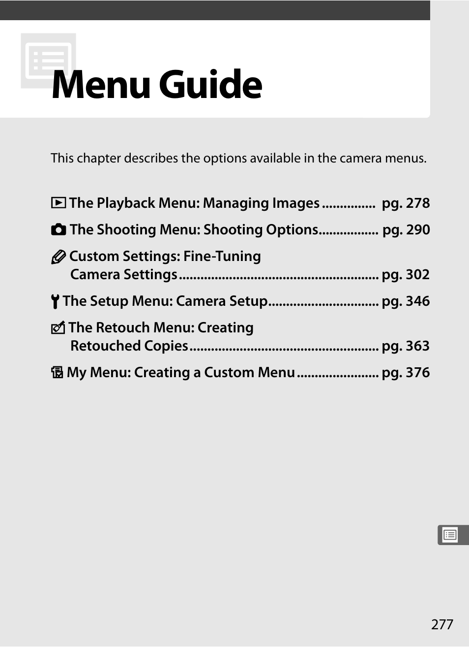 Menu guide | Nikon D3X User Manual | Page 303 / 476