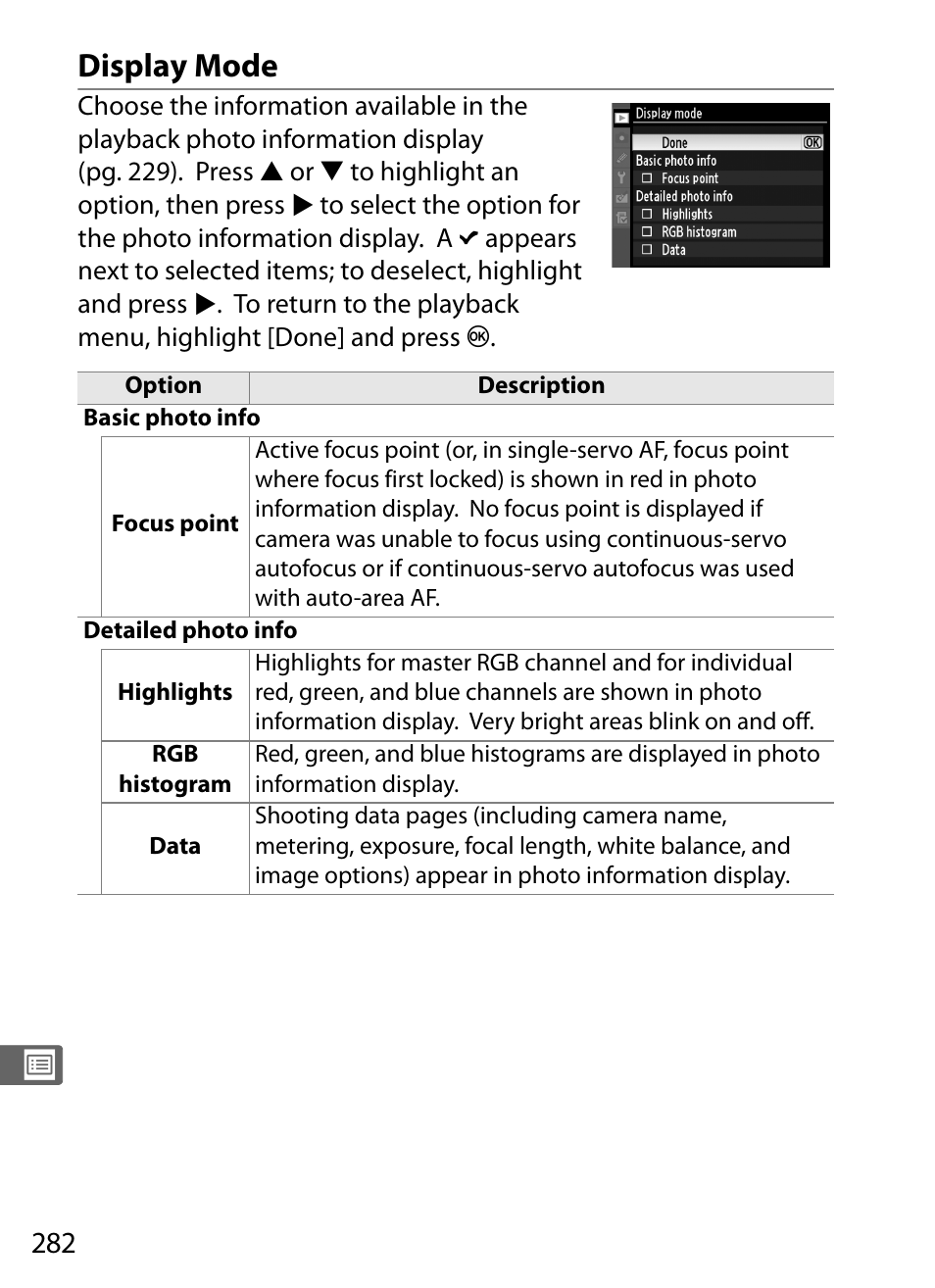 Display mode | Nikon D3X User Manual | Page 308 / 476