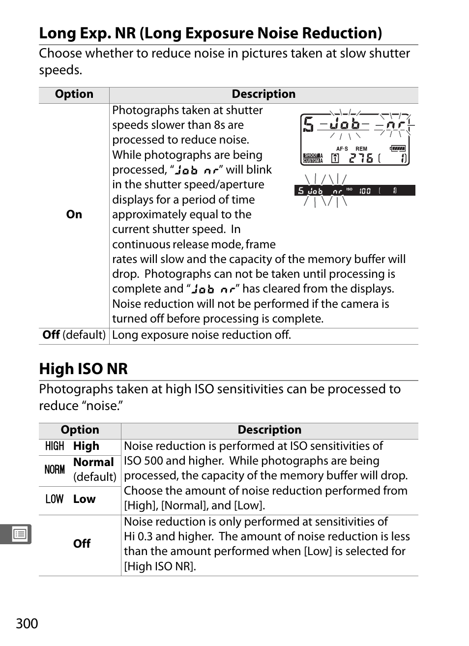 Long exp. nr (long exposure noise reduction), High iso nr | Nikon D3X User Manual | Page 326 / 476