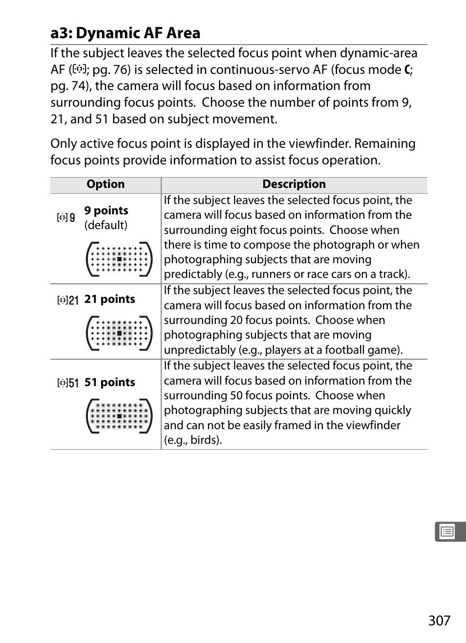 A3: dynamic af area | Nikon D3X User Manual | Page 333 / 476