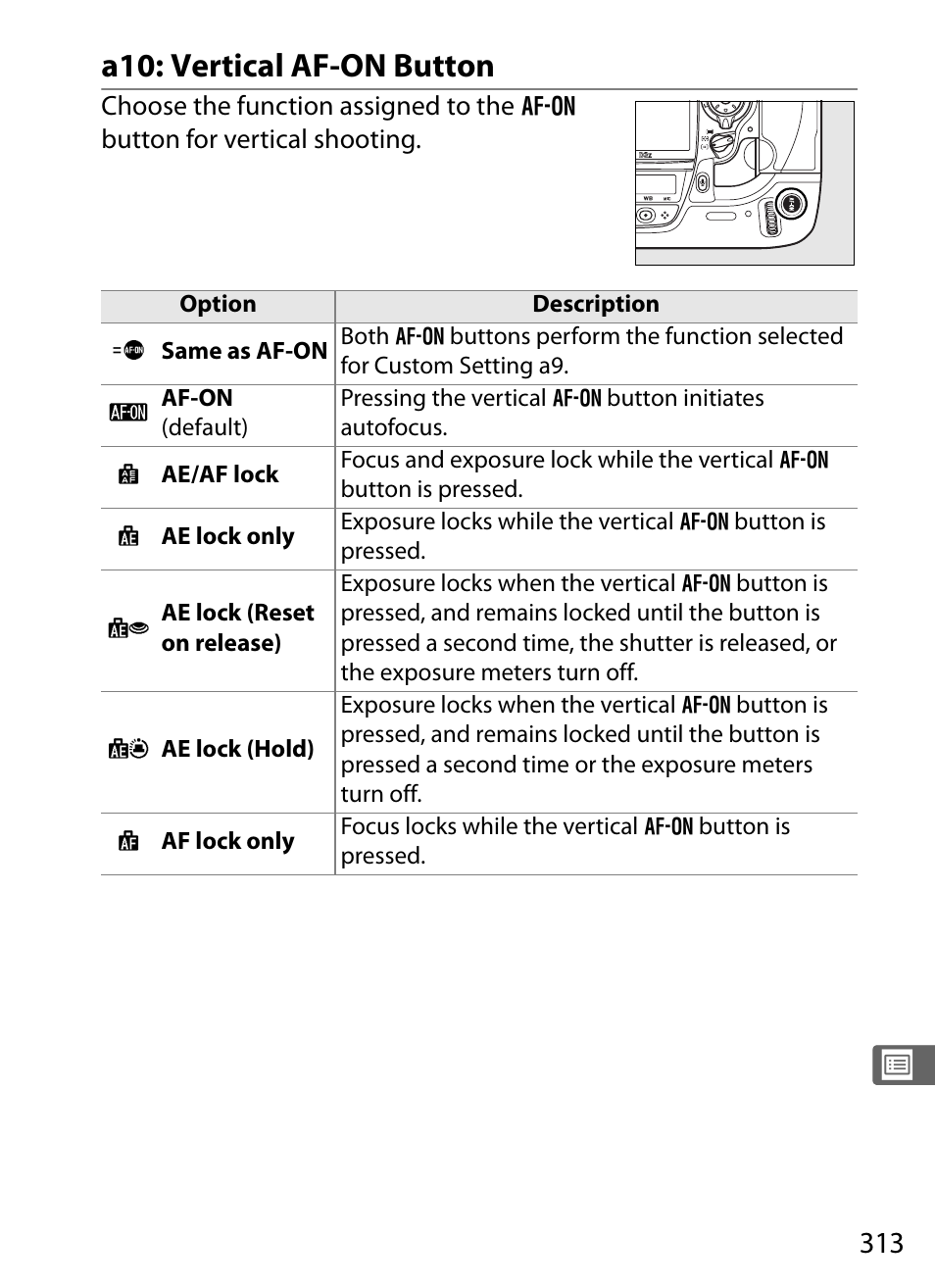 A10: vertical af-on button | Nikon D3X User Manual | Page 339 / 476