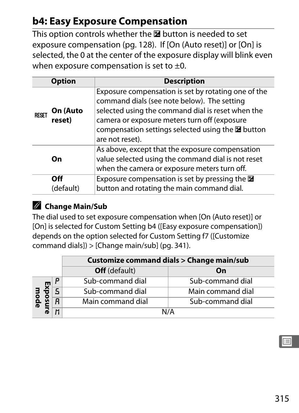 B4: easy exposure compensation | Nikon D3X User Manual | Page 341 / 476