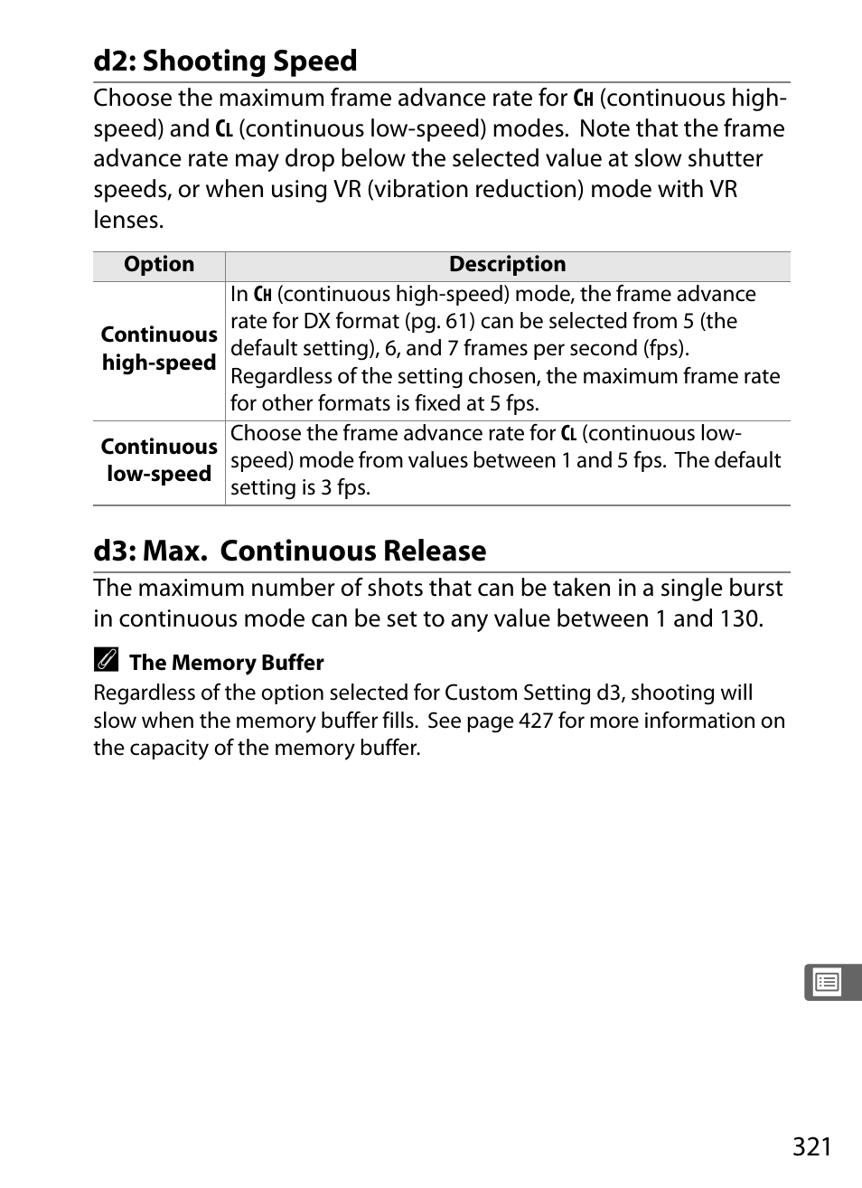 D2: shooting speed, D3: max. continuous release | Nikon D3X User Manual | Page 347 / 476