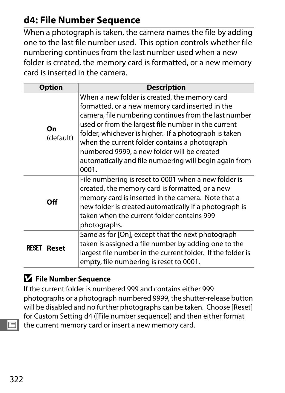 D4: file number sequence | Nikon D3X User Manual | Page 348 / 476