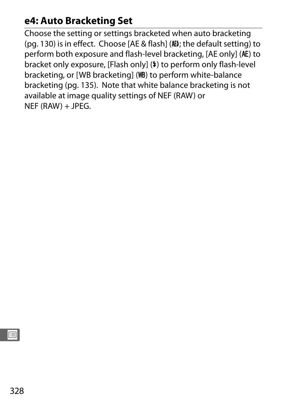 E4: auto bracketing set | Nikon D3X User Manual | Page 354 / 476