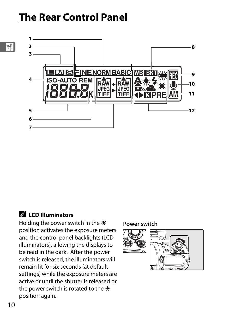 The rear control panel | Nikon D3X User Manual | Page 36 / 476