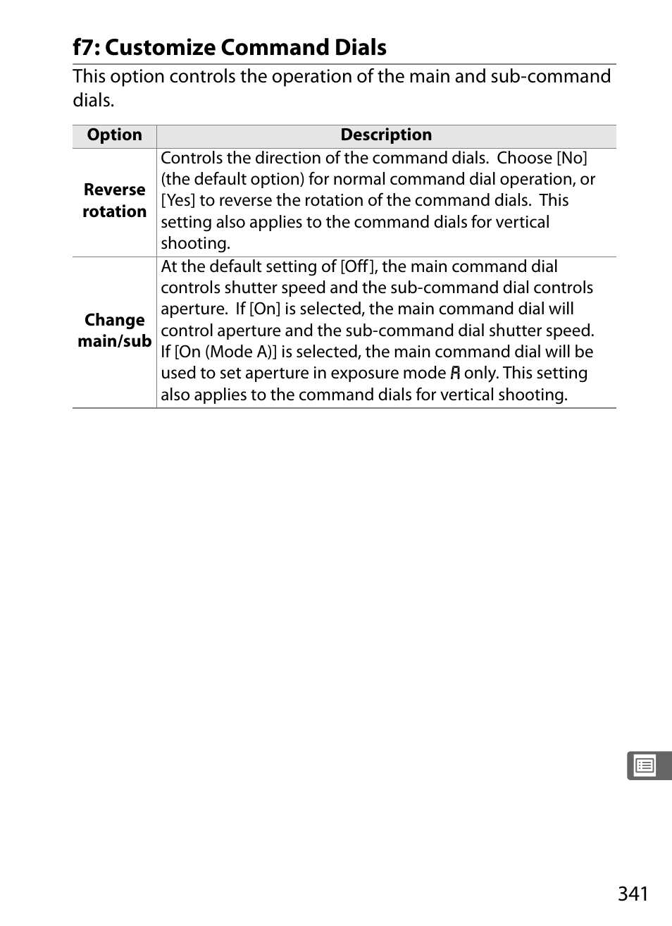 F7: customize command dials | Nikon D3X User Manual | Page 367 / 476