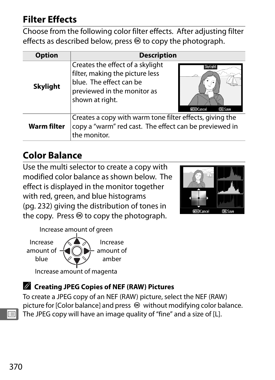 Filter effects, Color balance | Nikon D3X User Manual | Page 396 / 476