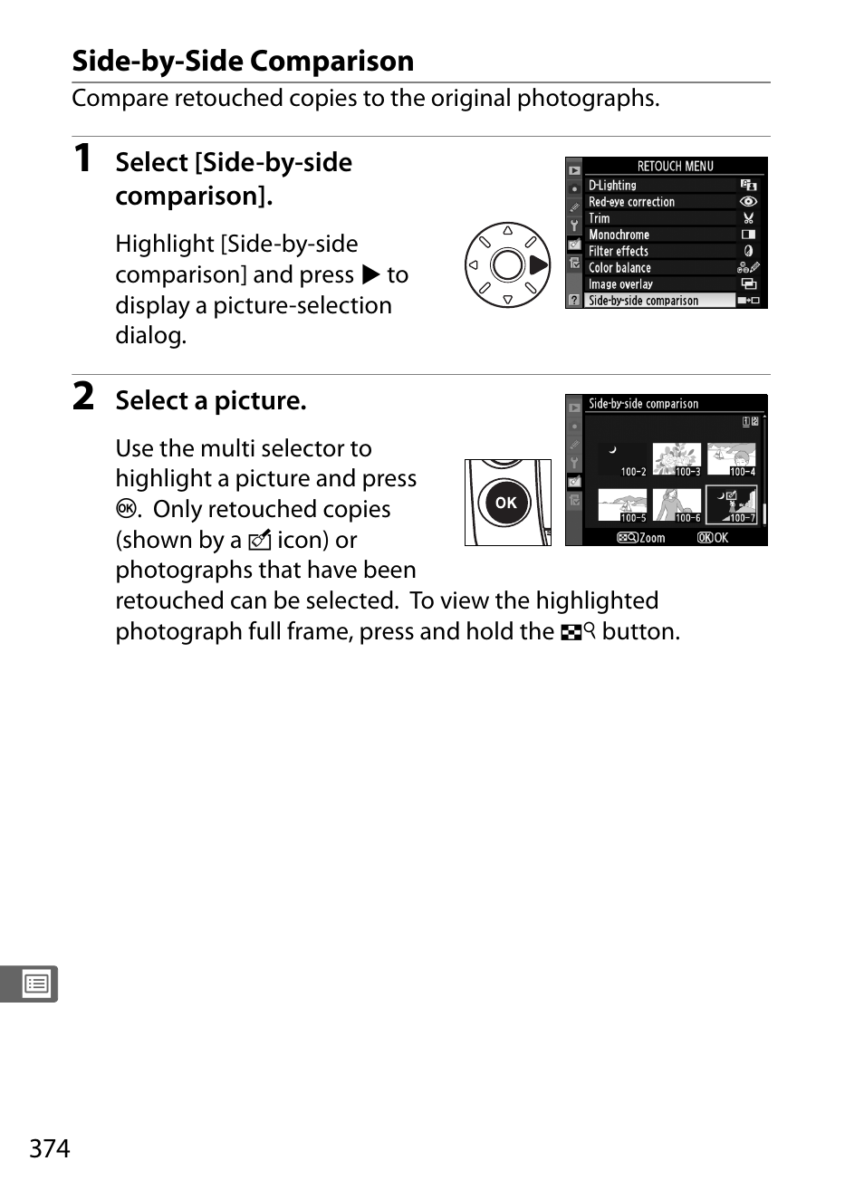 Side-by-side comparison | Nikon D3X User Manual | Page 400 / 476